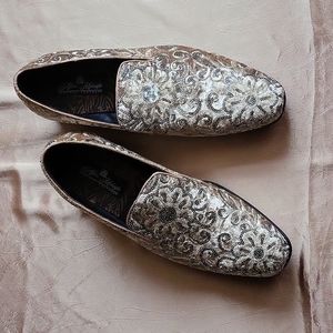After Midnight men's EUC classy sparkling silver sequinned tan dress shoe sz 10